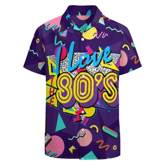 Retro Graphic Short Sleeve Button Up Shirt - 80s & 90s Disco Vibes