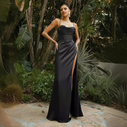 Elegant Halter Neck Evening Gown with Split Detail