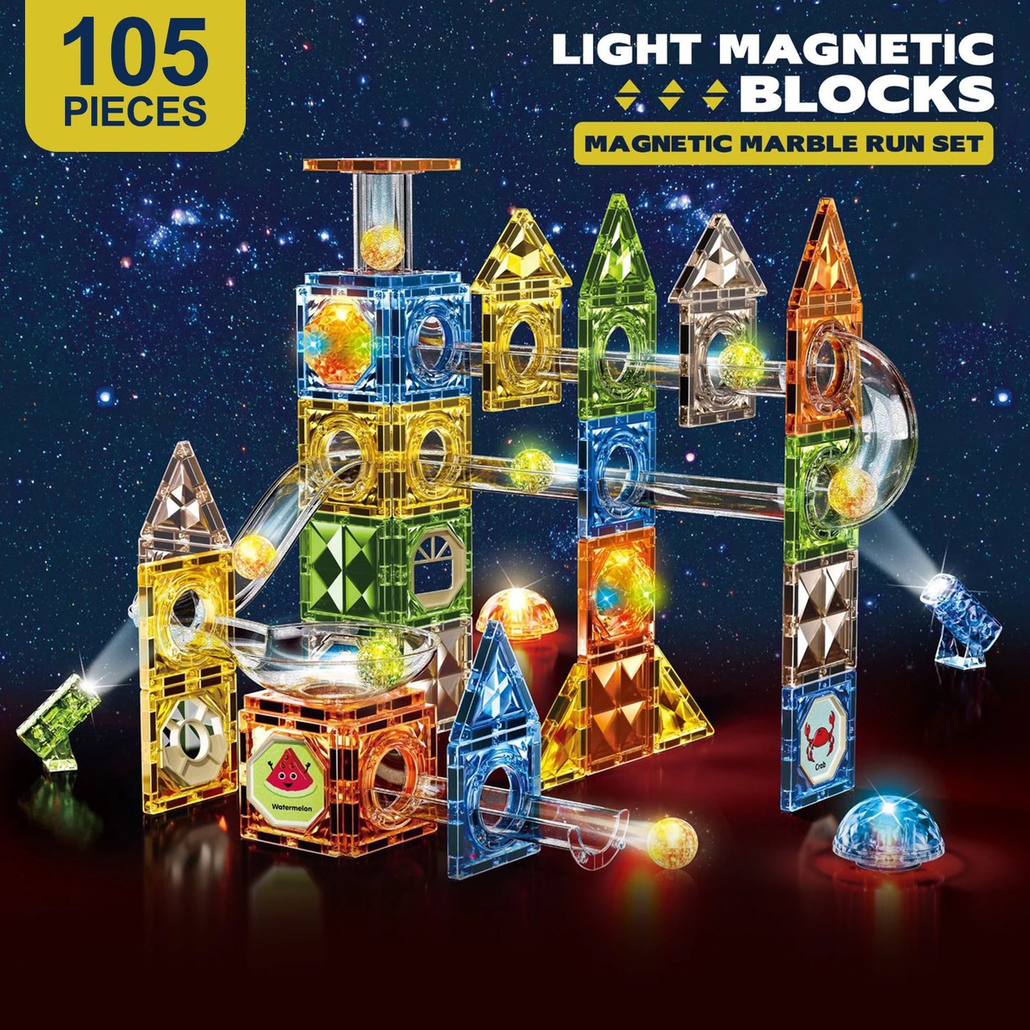 Magnetic Marble Run Building Blocks with Colorful Magna Tiles