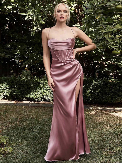 Elegant Halter Neck Evening Gown with Split Detail