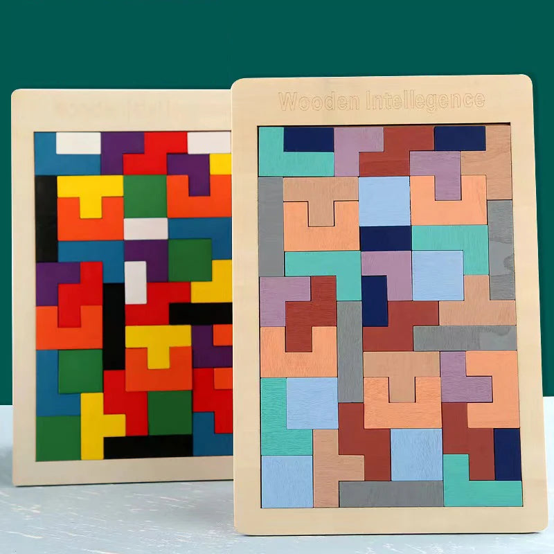 Colorful Wooden Tetris Puzzle for Kids - Engaging Early Education Toy for Logic and Creativity