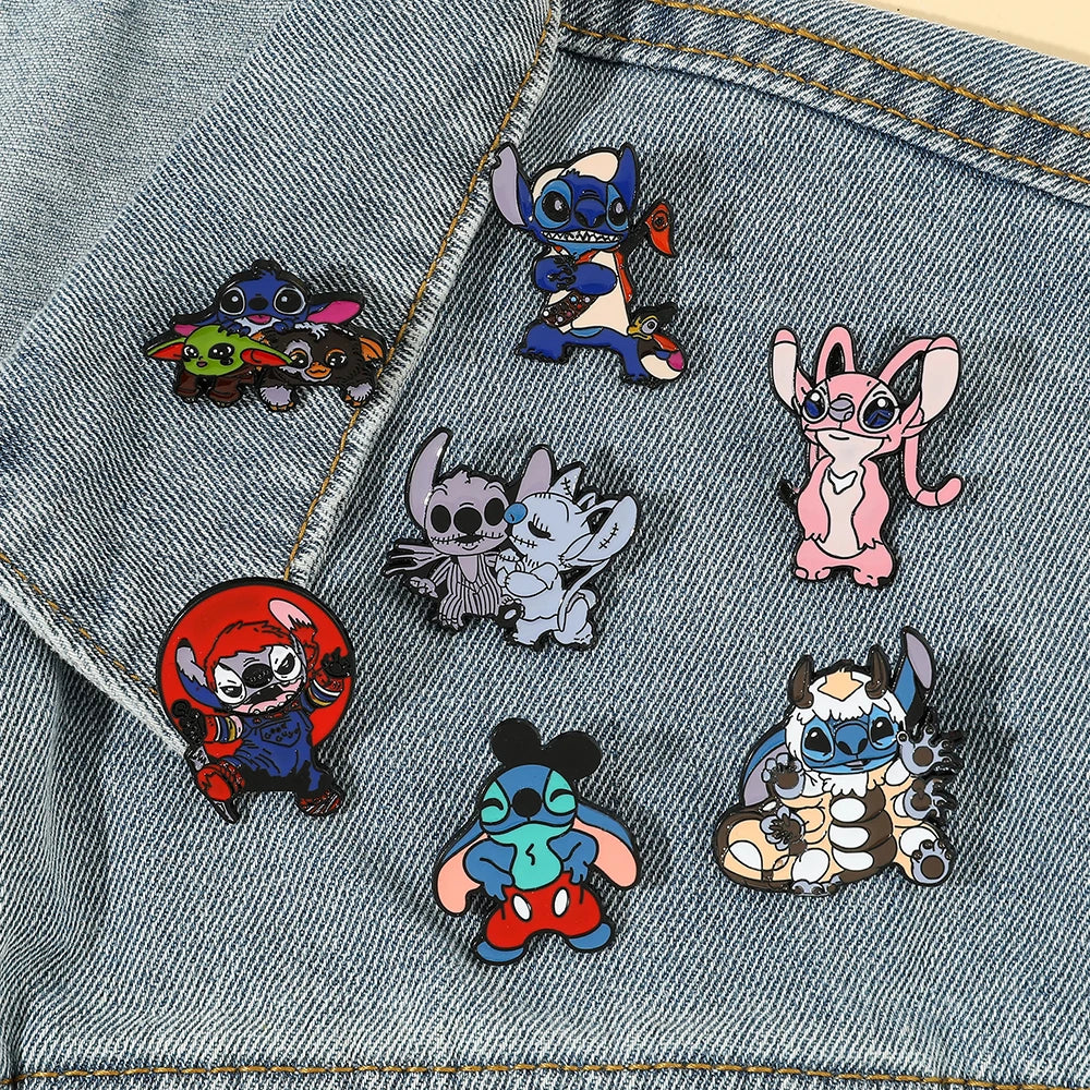 Charming Stitch Character Pins for Your Backpack