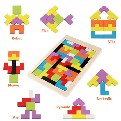 Colorful Wooden Tetris Puzzle for Kids - Engaging Early Education Toy for Logic and Creativity