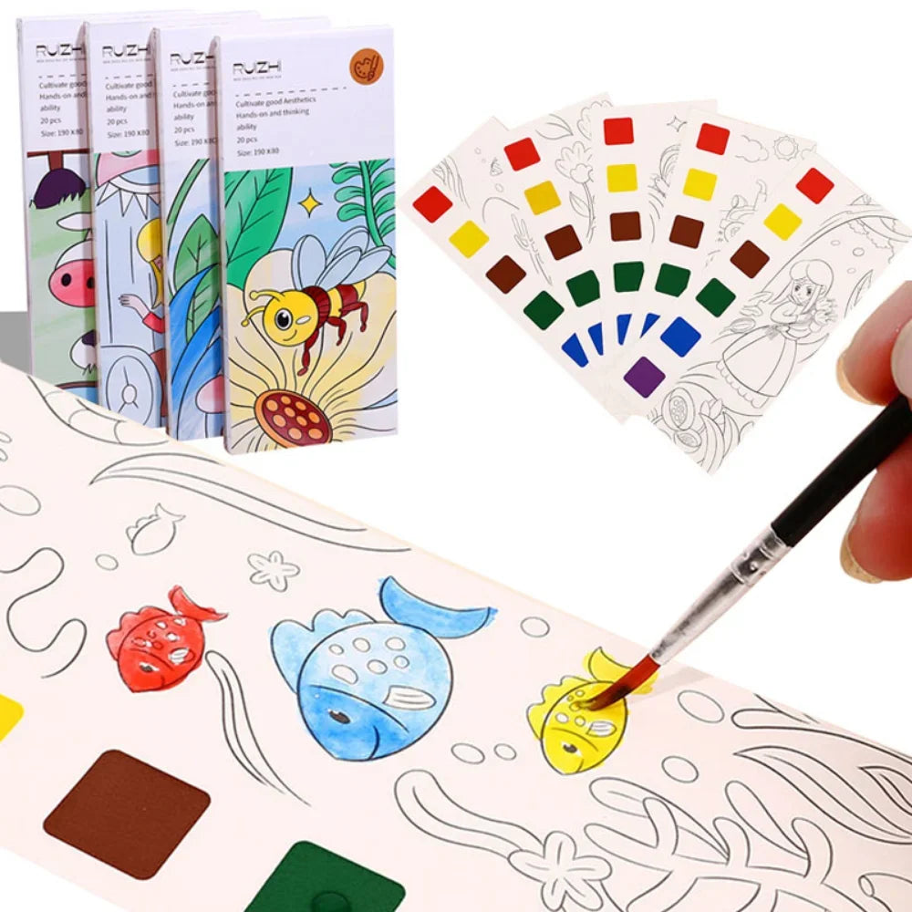 Portable Kids Watercolor Art Book - 20 Sheets of Creative Gouache Designs