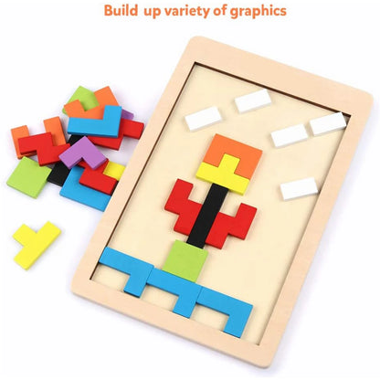 Colorful Wooden Tetris Puzzle for Kids - Engaging Early Education Toy for Logic and Creativity