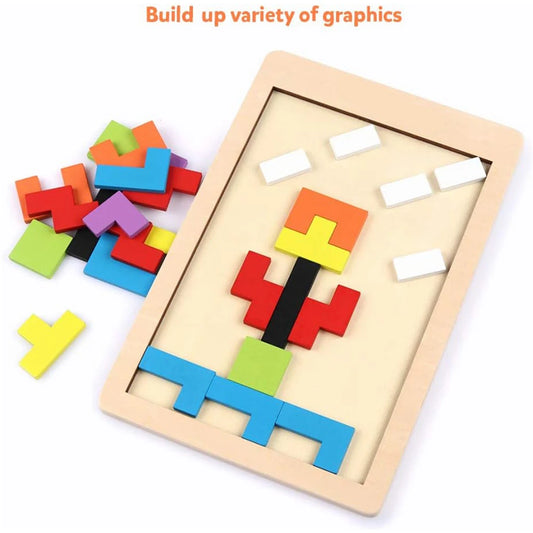 Colorful Wooden Tetris Puzzle for Kids - Engaging Early Education Toy for Logic and Creativity