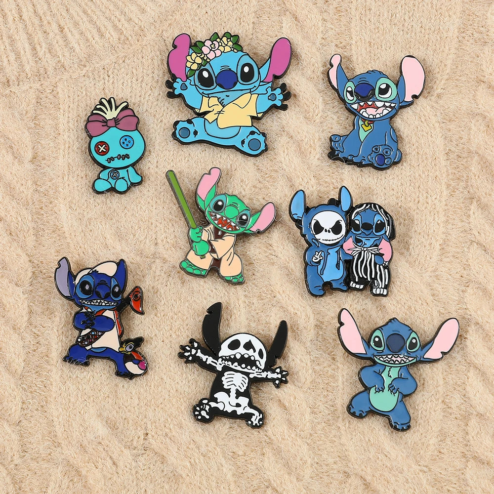 Charming Stitch Character Pins for Your Backpack