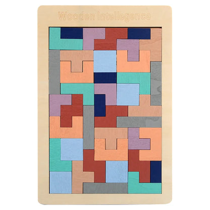 Colorful Wooden Tetris Puzzle for Kids - Engaging Early Education Toy for Logic and Creativity