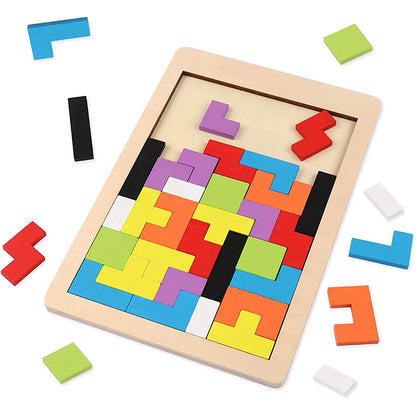 Colorful Wooden Tetris Puzzle for Kids - Engaging Early Education Toy for Logic and Creativity