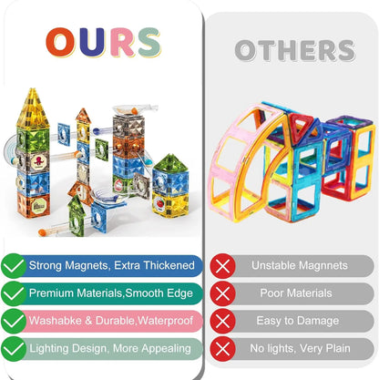 Magnetic Marble Run Building Blocks with Colorful Magna Tiles