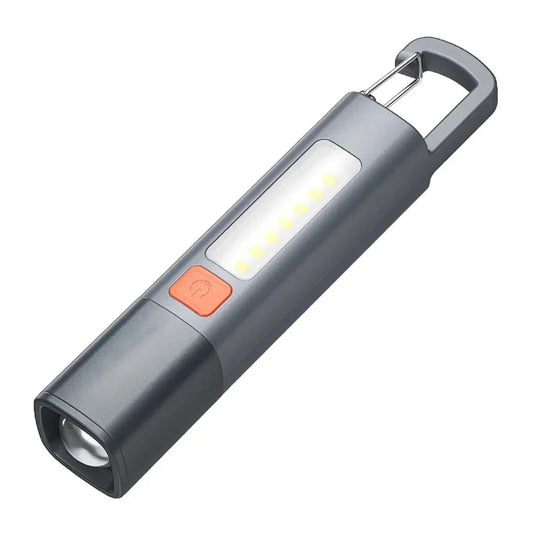 Portable USB Rechargeable Camping Flashlight with Telescopic Focus and COB Side Lamp