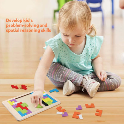 Colorful Wooden Tetris Puzzle for Kids - Engaging Early Education Toy for Logic and Creativity