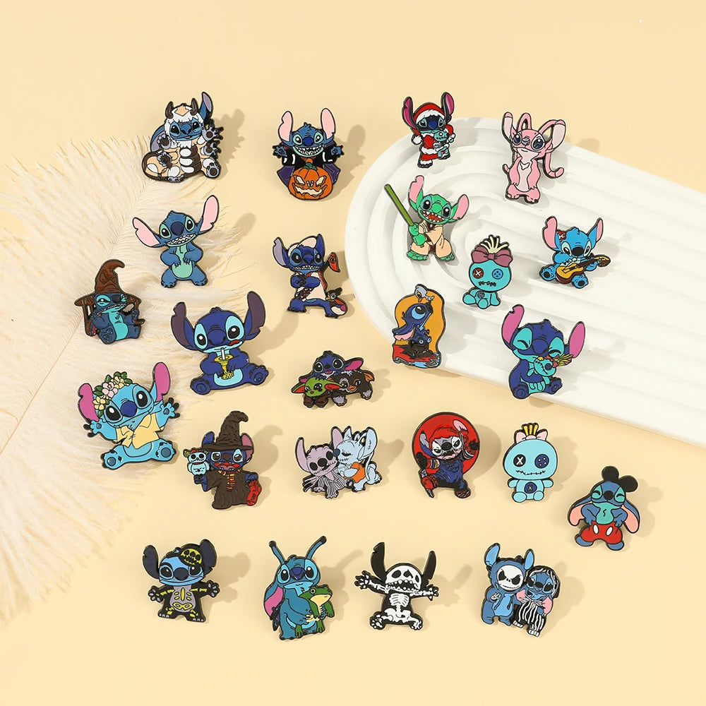 Charming Stitch Character Pins for Your Backpack