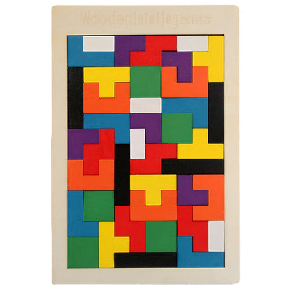 Colorful Wooden Tetris Puzzle for Kids - Engaging Early Education Toy for Logic and Creativity