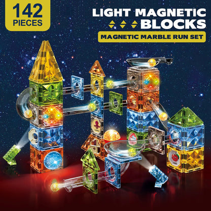 Magnetic Marble Run Building Blocks with Colorful Magna Tiles