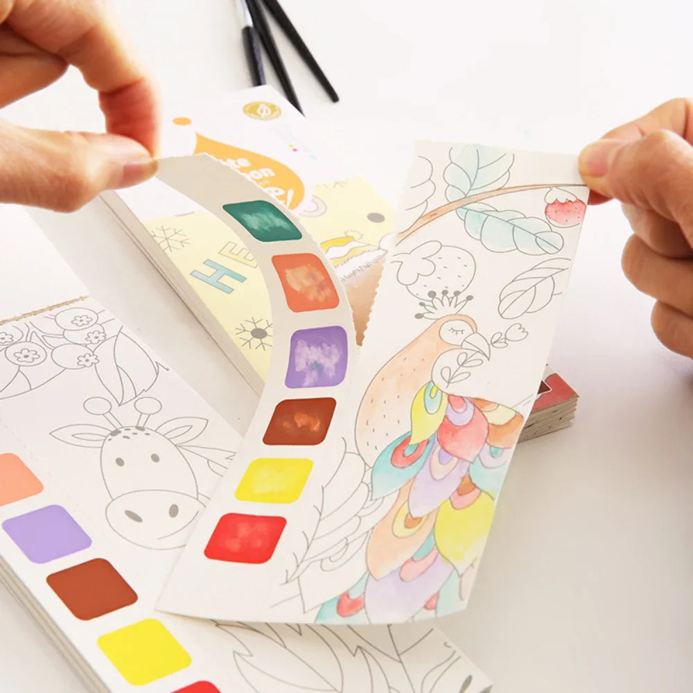 Portable Kids Watercolor Art Book - 20 Sheets of Creative Gouache Designs